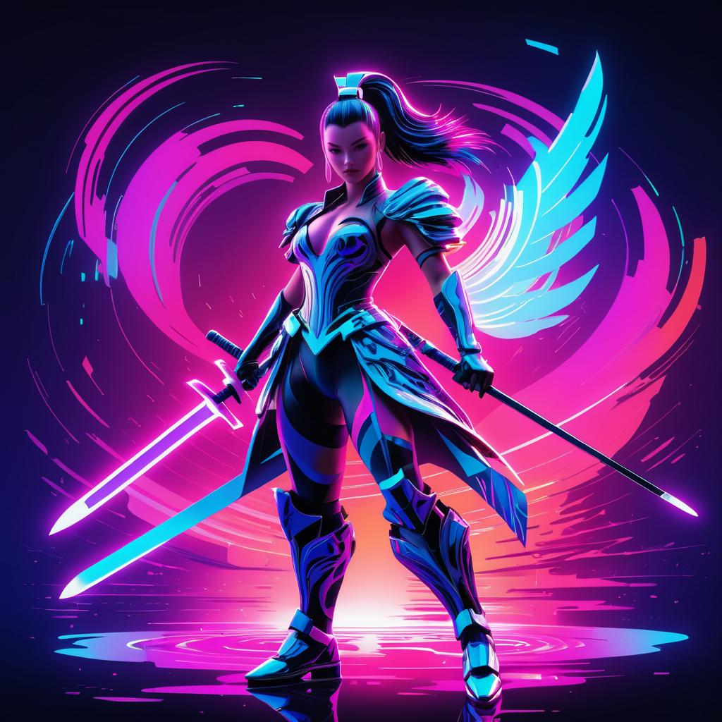 Fluid Warrior in Neon Cyberpunk Paradise