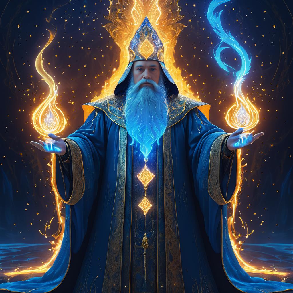 Majestic Wizard Surrounded by Flames