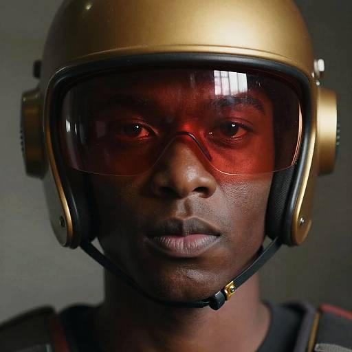 Close-Up Futuristic Gold Helmet Portrait