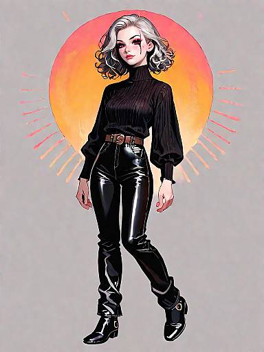 Stylish Woman in Black Sweater and Leather Pants