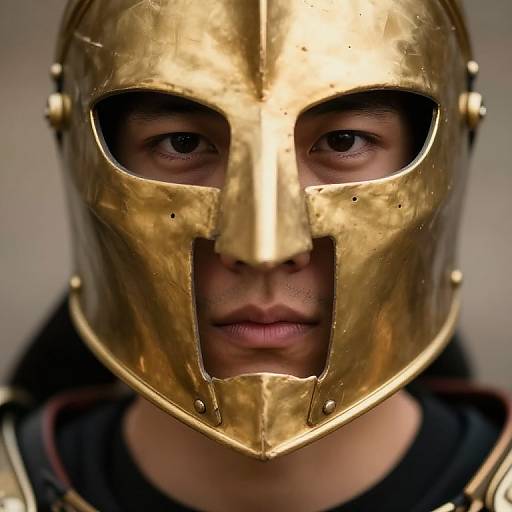 Close-Up of Golden Armored Warrior