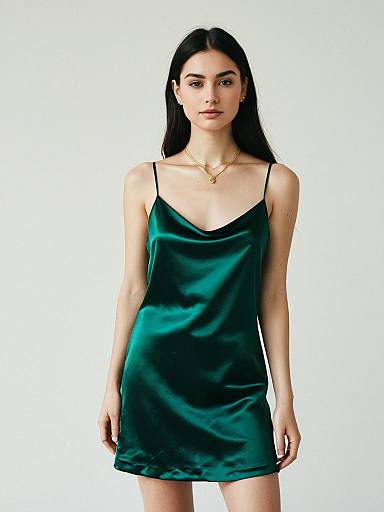 Minimalist Chic Emerald Satin Slip Dress