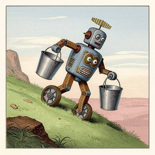 Vintage Robot Carrying Buckets
