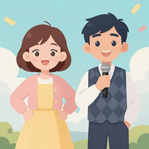 Cheerful Animated Duo Under Confetti