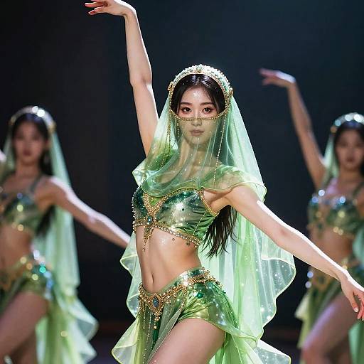Veiled Harem Dancer in Emerald Green