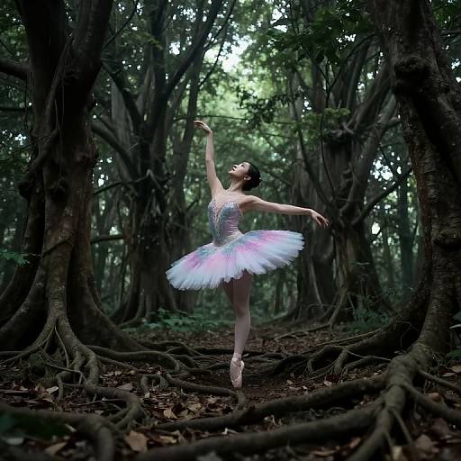 Ethereal Ballet Dancer in Mystical Forest