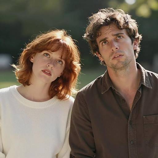 Concerned Couple in Sunlit Nature