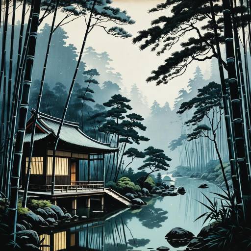 Ethereal Bamboo Forest with Tea House