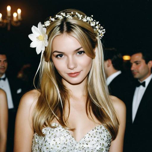 Blonde Woman in Floral Party Dress