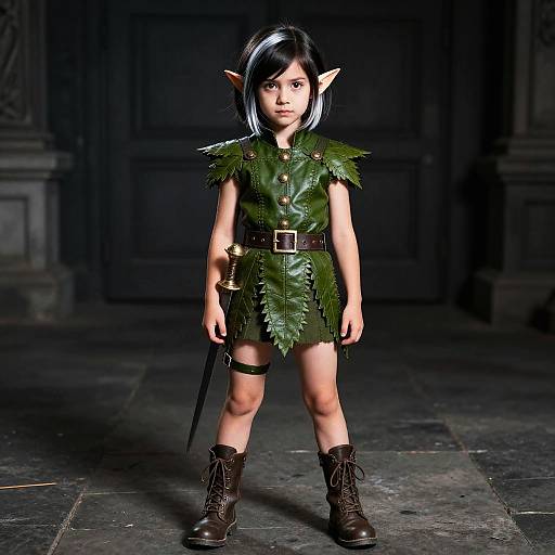 Young Girl in Elf Costume with Dagger