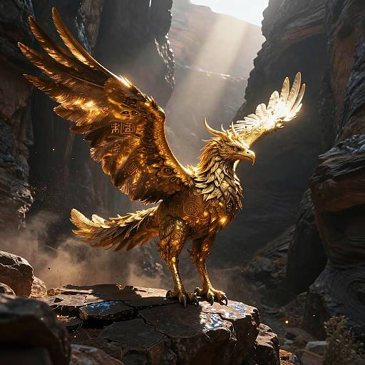 Golden Gryphon Over Ancient Canyon