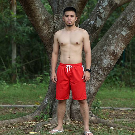 Realistic Solo Male in Red Shorts