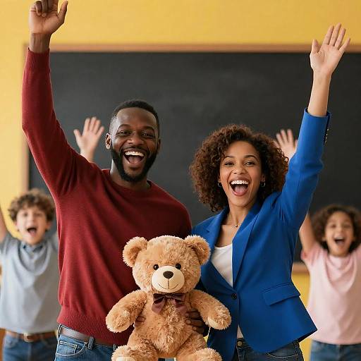 Joyful Family Moment with Teddy Bear