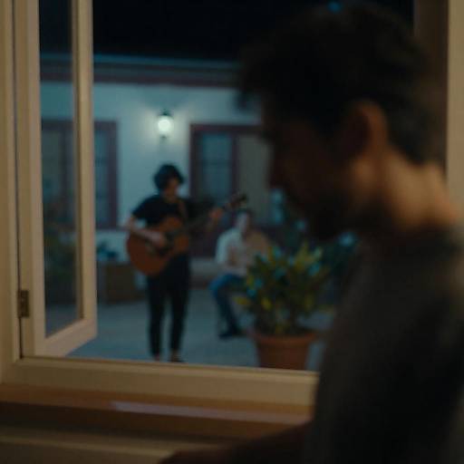 Nighttime Outdoor Music Scene Through Window