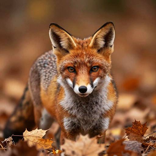 Playful Fox Peeking Through Autumn Leaves