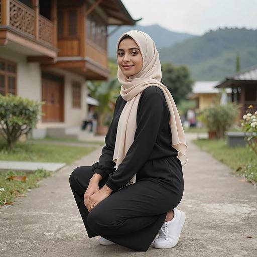 Young Woman in Beige Hijab Outdoors