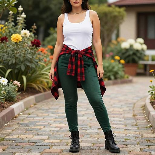 Stocky Grunge Woman in Flower Garden