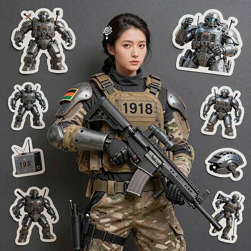 Female Combat Medic with Prosthetic Arm and Exoskeleton