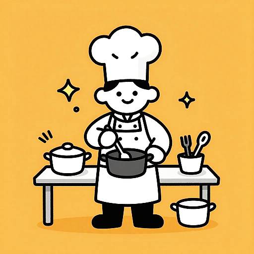 Playful Minimalist Black-and-White Chef Scene