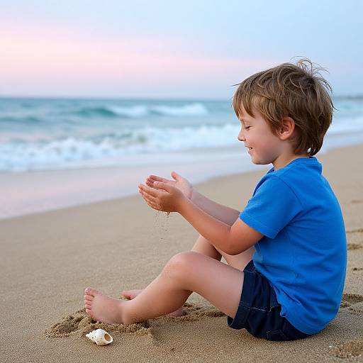 Child on Beach Smiling by Shore