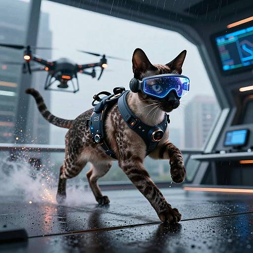 Futuristic Egyptian Mau Drone Pilot