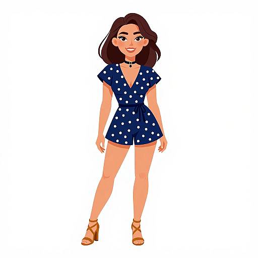 Smiling Woman in Navy Polka Dot Romper