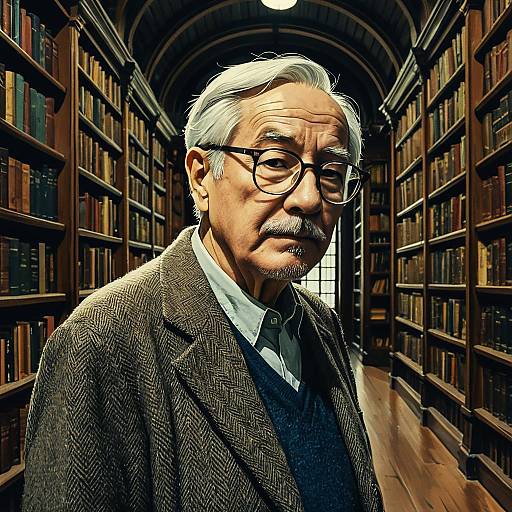 Elderly Man in Vintage Library