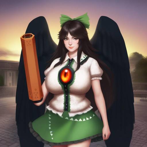 Stylized Character with Black Wings at Sunset