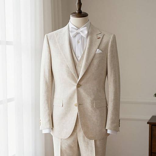 Elegant Linen Wedding Suit Portrait