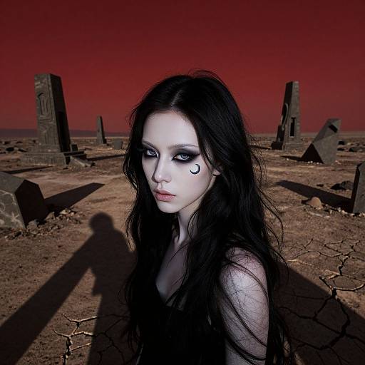 Surreal Wasteland Portrait in Blood-Red Sky