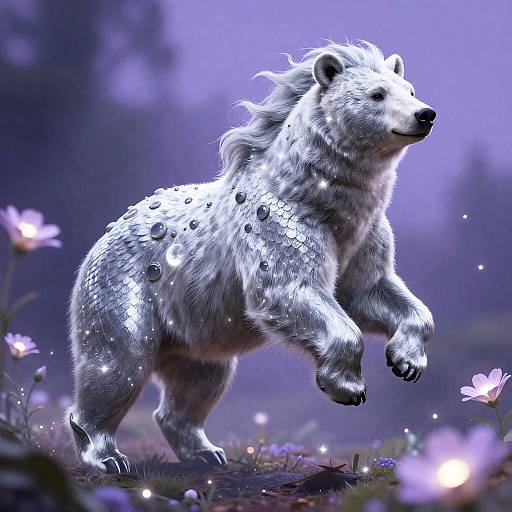 Majestic Silver Centaur-Bear in Ethereal Garden