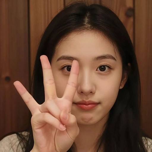 Cozy Portrait of Girl Showing Four Fingers