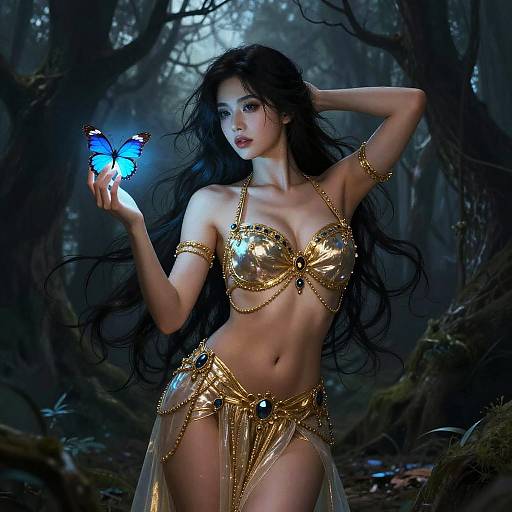 Mystical Belly Dancer in Eerie Forest