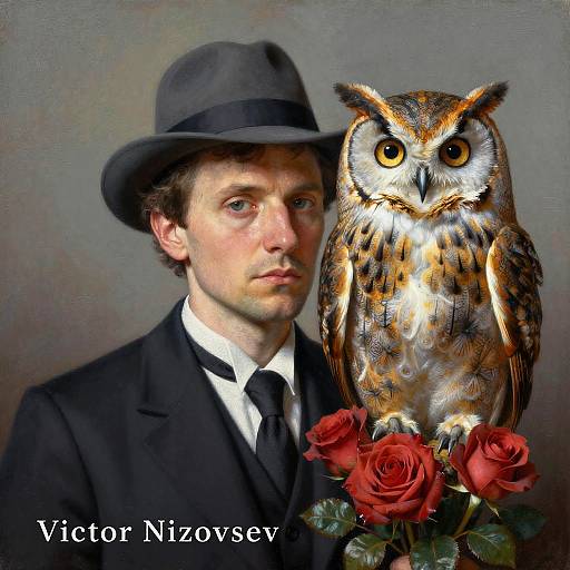Man with Owl and Roses in Victor Nizovtsev Style