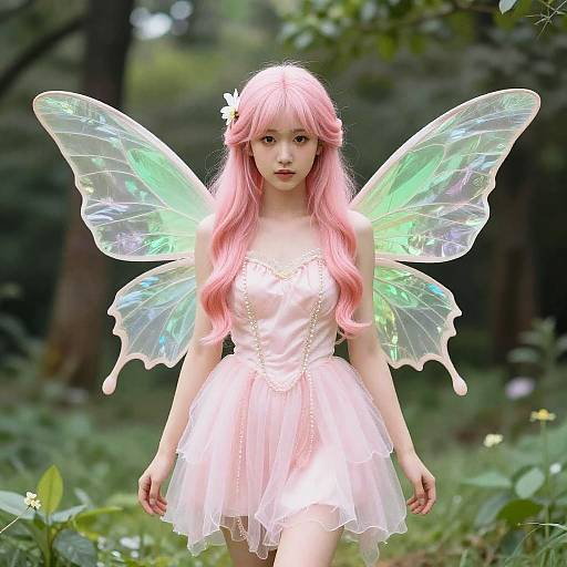Pink and Green Fairy Illustration