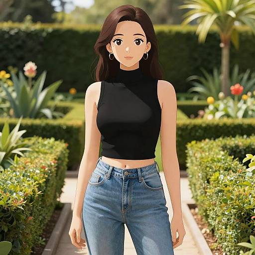 Chic Woman in Botanical Garden