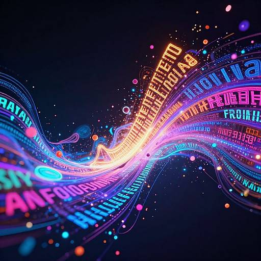 Vibrant digital artwork of glowing neon text 