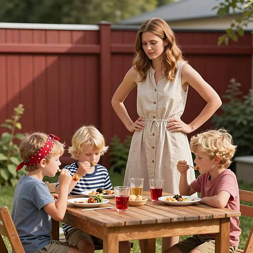 Sunny Outdoor Picnic with Children and Woman