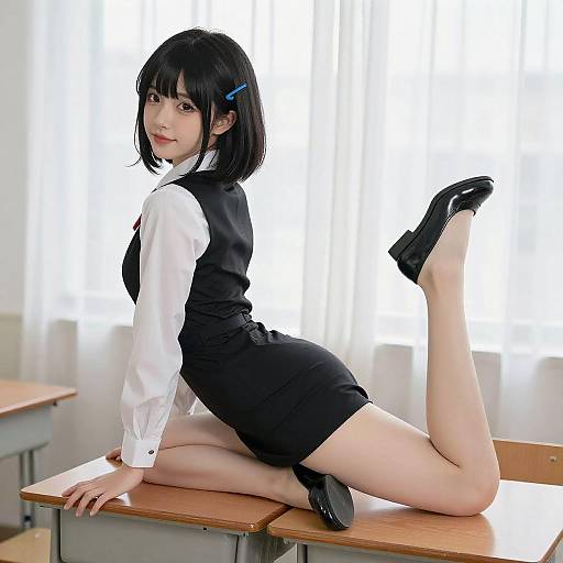 Anime Girl Doing Split on Desk