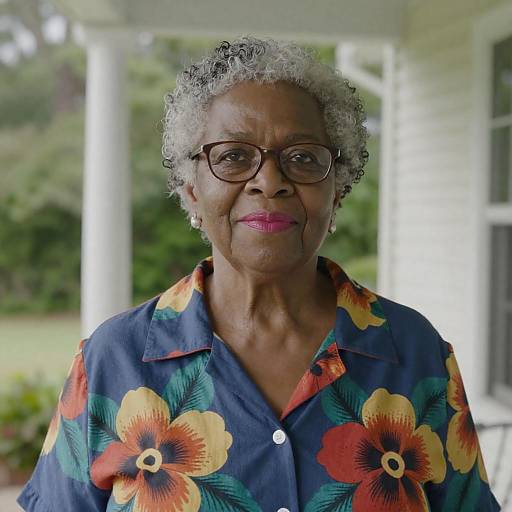 Elderly Black Woman in Floral Shirt Outdoors