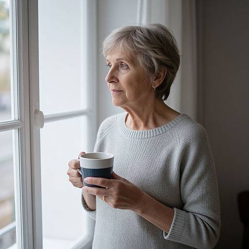 Senior Woman with Coffee by Window
