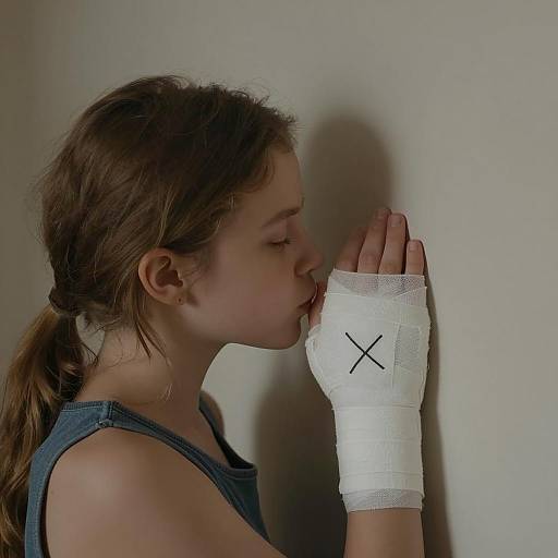 Young Girl Kissing Bandaged Hand