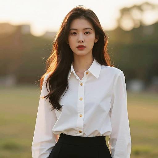 Young Woman in White Blouse Outdoors