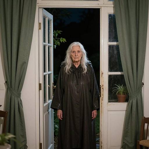 Mysterious Elderly Woman in Doorway