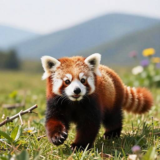 Playful Red Panda Cub in Sunlight