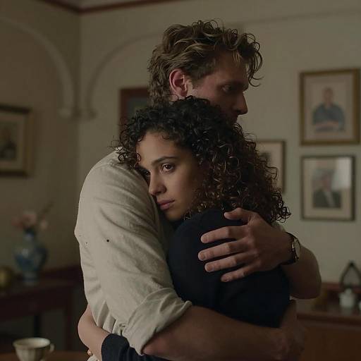 Intimate Embrace in a Dimly Lit Room