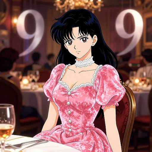 Elegant Anime Girl in Vintage Dress