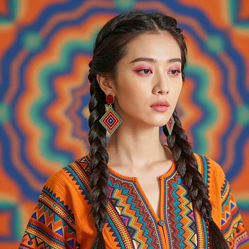 Vibrant Portrait of a Braided Asian Woman