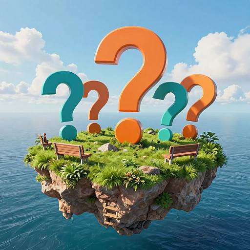 Floating Island with Giant Question Marks