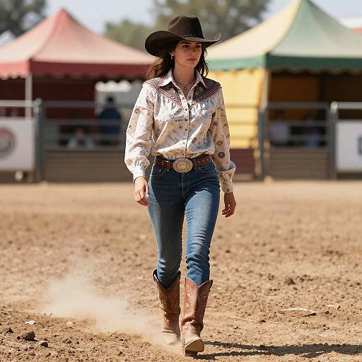 Petite Cowgirl in Vibrant Rodeo Scene